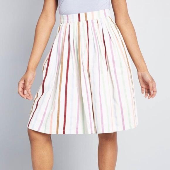ModCloth Aspiration Creation Pastel Striped A Line Pleated Skirt Sz.L - Picture 4 of 16